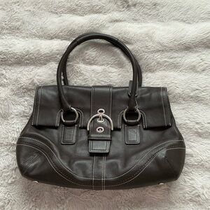 Coach Black Leather Buckle-Accent Shoulder Bag